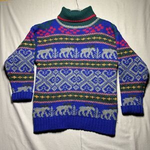 Eddie Bauer Sweater Pullover Vintage Wool turtleneck Deer Animals‎ Geometric S